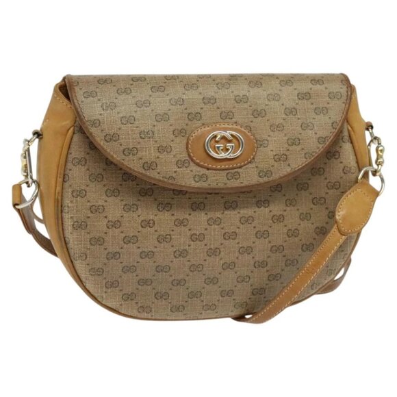 GUCCI Micro GG Supreme Shoulder Bag PVC Beige Gold Auth BA2397 - Picture 1 of 15